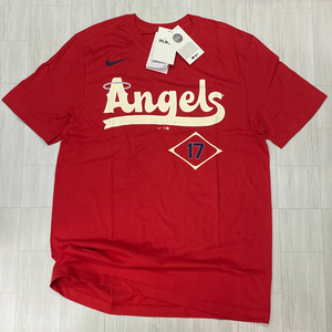 MLB公式 【XL】 NIKE正規品 ナイキ MLB ロサンゼルス エンゼルス LA Angels 大谷翔平 Tシャツ #17 OHTANI シティコネクト CityConnect 赤