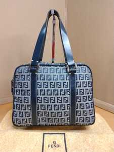 値下げ セール 中古 FENDI フェンディ FF ズッキーノ ハンドバッグ キャンバス×レザー バッグ Fendi FF Logo bag 保存袋付き 送料無料