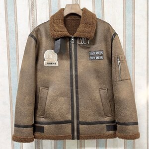 最高級 定価12万 FRANKLIN MUSK・アメリカ・ニューヨーク発 レザージャケット 羊革 厚手 裏起毛 刺繍 ライダース 革ジャン バイク サイズ3