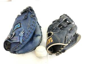 【JN109】(O) MIZUNO ミズノ グローブ 2点セット Buw League Mity Flex Warld Win 右利き用 約27㎝ キズ/スレあり ボール付き 中古現状品