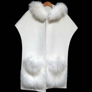 クリーニング済 美品 FOXEY フォクシー 2019年 Fur Stole FOX HOOODIE カシミヤ フォックスファー フーディー ストール ケープ 40075 F