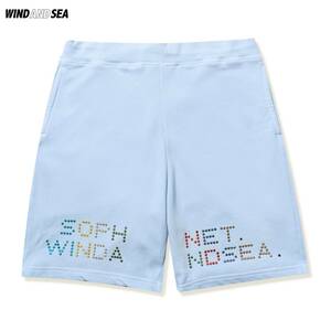 コラボ！SOPHNET. × WIND AND SEA RHINESTONE SWEAT SHORTS BLUE L＊ソフネット ラインストーン スウェット ショーツ パンツ