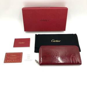 □Cartier 長財布 バーガンディレッド 総柄 カルティエ L3001283 ハッピーバースデー ラウンドファスナー 複数落札同梱OK B240513-3