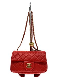 CHANEL◆ショルダーバッグ/レザー/RED/A69900/マトラッセ/ラム/ボールチェーン/シングルフラップ