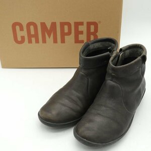 カンペール ショートブーツ 本革レザー サイドジップ シューズ 靴 ブランド 茶 レディース 38サイズ ブラウン CAMPER