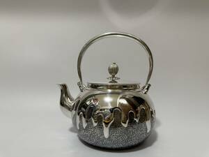 時代 純銀製 金谷 五郎三郎造 水垂地文湯沸 工芸品 美術品 銀瓶 煎茶道具