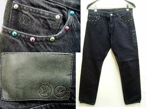 即決[W30 SLIM]LOUIS VUITTON 17AW FRAGMENT DESIGN 別注 SLIM カラフル スタッズ スリム ブラックデニム フラグメント パンツ■261