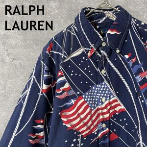 RALPH LAUREN アメリカ国旗柄シャツ　長袖　 ネイビー　Sメンズ I3