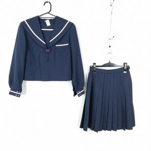 1円 セーラー服 スカート 上下2点セット 冬物 白1本線 女子 学生服 宮崎西中学 紺 制服 中古 ランクC EY3704