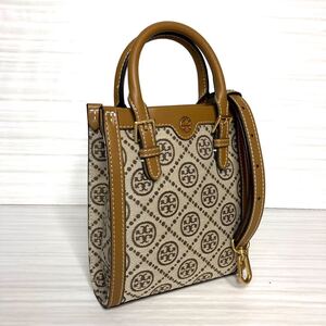 TORY BURCH モノグラム ジャカード ミニトート ブラウン