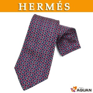 セール　レターパックライト発送　全国送料無料　HERMES　エルメス　メンズ　ネクタイ　シルク　レッド×ネイビー　9193　