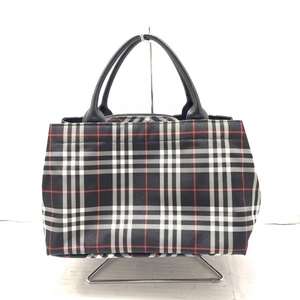 バーバリーブルーレーベル Burberry Blue Label ハンドバッグ - ジャガード×レザー 黒×白×レッド チェック柄 美品 バッグ