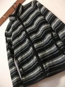 assk6-476☆子供服/キッズ　UNIQLO/ユニクロ　男児向け　ボーダーフリース　ジップアップジャケット　黒×グレー系　サイズ150　