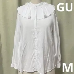 GU ホワイト フリル襟 シャツ M