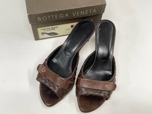 【Bottega Veneta ボッテガヴェネタ】ミュール サンダル レザー ブラウン 茶色 34 1/2 22cm 6cmヒール レディース 箱有