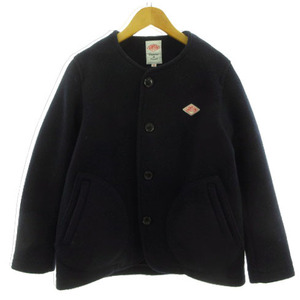 ダントン DANTON WOOLMOSSER ウールモッサジャケット JD-8903 WOM ノーカラー 起毛 ロゴ 日本製 ネイビー 紺 34 レディース