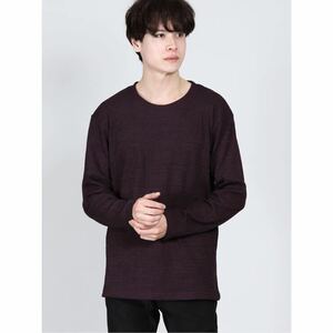 未使用美品 セマンティックデザイン semantic design 裏起毛 クルーネック リブニットソーTシャツ S ワイン タカキュー