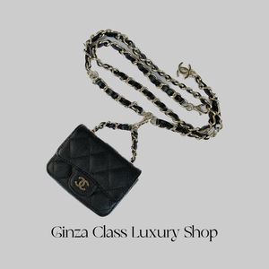 【超可愛いモデル】シャネル CHANEL マトラッセ チェーン ベルトバッグ ウエストポーチ キャビアスキン ブラック