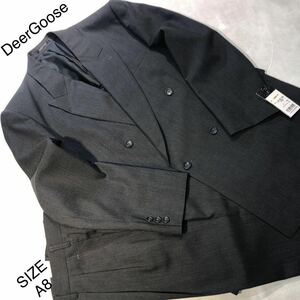 ★紳士服・工房【大創業祭】★新品★未使用 Deer Gooseソフトダブル4ッ釦1掛けスーツ/マイクロチェック柄系/サイズA8/濃灰色系/限定品！