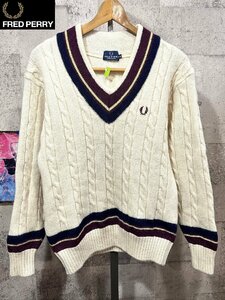 美品 フレッドペリー ウール チルデンセーター M メンズ FRED PERRY 日本製