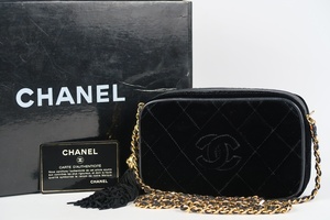 【超美品】CHANEL シャネル チェーンショルダーバッグ ベルベット ベロア ポーチ ココマーク フリンジ ゴールド金具【A202】