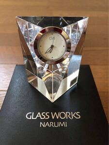 【ジャンク品 取説付 箱付】NARUMI GLASS WARKS 置き時計 GW1000-11008 クロック S プリズム 時計 硝子 ガラス 置時計 アンティーク