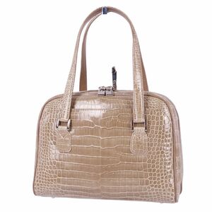 美品 クロコダイル CROCODILE バッグ JRA ハンドバッグ シャイニークロコ ワニ革 カバン 鞄 レディース ブラウン cf03om-rm05e27003