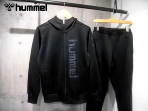 hummel ヒュンメル ロゴワッペント ウォームアップ ジャージパーカー セットアップ M/トレーニング 上下セット/黒/メンズ/サッカー