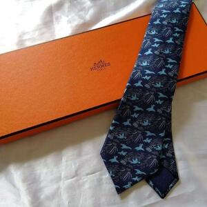 1000円～　良品　エルメス　HERMES　ネクタイ　tie　シルク　silk　青　ブルー　鳥　bird　動物　アニマル　animal　男性用　メンズ