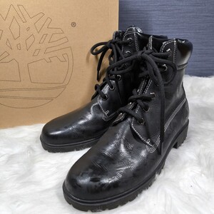 最終価格 箱付き【Timberland】6インチブーツ 8M 25cm 黒 レザー レースアップ ブラック women