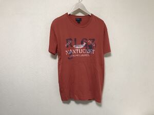 本物ポロラルフローレンPOLO Ralph Laurenプリントコットン半袖Tシャツビジネススーツアメカジサーフメンズ赤レッドS