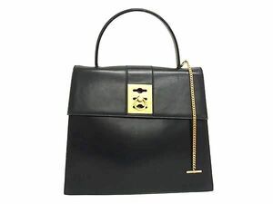 1円 CELINE セリーヌ ヴィンテージ ガンチーニ金具 レザー ワンハンドル ハンドバッグ レディース ブラック系 FB6663