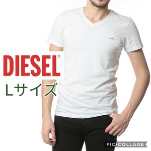 新品【ディーゼルLサイズ白 ワンポイント Tシャツ】 Vネックメンズ DIESEL アメカジ ブランド アパレル プレゼント ホワイト ワンポイント