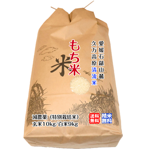 もち米 (玄米10kg or 白米9kg) 2024年令和6年産 石鎚山麓 久万高原 清流米 減農薬 特別栽培米 百姓直送 送料無料 宇和海の幸問屋