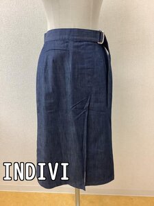 インディヴィ (INDIVI) インディゴ色デニム風生地 薄手スカート サイズ40