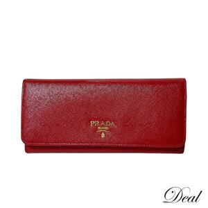 美品 PRADA プラダ サフィアーノ ペタロ 1M1132 レッド レディース 長財布