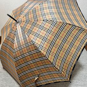 美品　BURBERRY バーバリー　ノバチェック　キャメル　サイド文字ロゴ　総柄　晴雨兼用長傘　