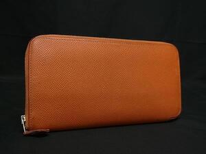 1円 ■美品■ HERMES エルメス アザップロングシルクイン ヴォーエプソン ラウンドファスナー 長財布 ウォレット オレンジレッド系 BM4825