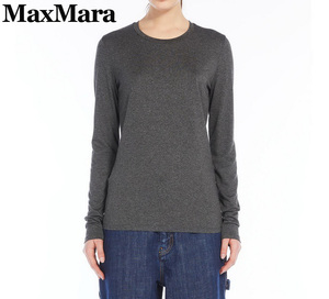 秋冬新作40%OFF　マックスマーラ　Max Mara　ストレッチ　無地長袖カットソー　グレー　Lサイズ　【送料無料】