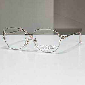 ◆BALENCIAGA バレンシアガ ヴィンテージ 眼鏡フレーム メガネ デッドストック 未使用品 56□14-135 シルバー×ゴールド 女性用 レディース