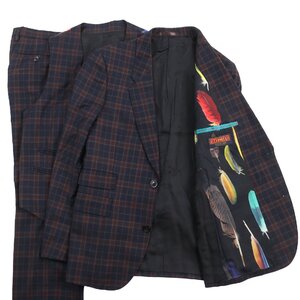 美品●Paul Smith ポールスミス エトマス社製生地使用 チェック柄 裏地フェザー柄 3ピース シングルスーツ M 日本製 正規品 メンズ