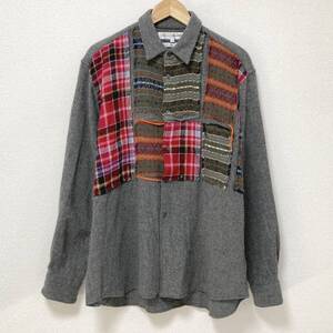 90s 希少 ウール 縮絨 COMME des GARCONS SHIRT パッチワーク シャツ グレー Sサイズ コムデギャルソンシャツ VINTAGE archive 4070209