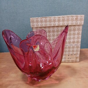 ARTGLASS アートグラス 花瓶 花器 フラワーベース 箱入 赤系 工芸ガラス 硝子 日本製 お洒落 インテリア 置物 花入 長期保管品 昭和レトロ