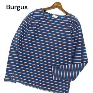 BURGUS PLUS バーガスプラス 通年 インディゴ ボーダー★ 長袖 カットソー Tシャツ Sz.M　メンズ ネイビー 日本製　A4T03248_3#F