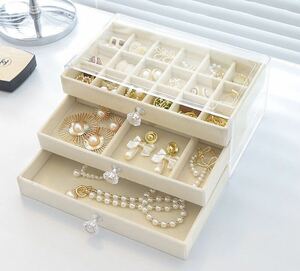 アクリル　ジュエリー　収納　ボックス　イヤリング　ネックレス　リング　アクセサリー　 Beige 18 grid