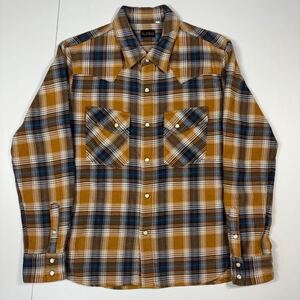 【40】USED FLAT HEAD Heavy Flannel Western Shirts Brown フラットヘッド ヘビーフランネル チェック ウエスタン シャツ 日本製 F1053