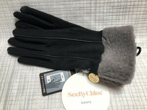 ☆新品☆SeeByChloeシーバイクロエ/手袋/黒×グレー（スマホ対応手袋）