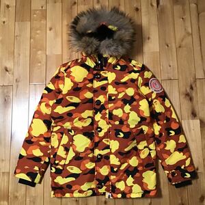 orange camo fur hoodie down jacket Sサイズ a bathing ape bape ダウンジャケット エイプ ベイプ アベイシングエイプ 迷彩 3623