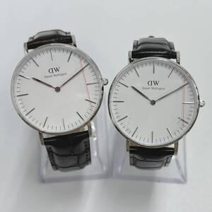 x/x/S012-414 Daniel Wellington 腕時計２点まとめ DW メンズ ダニエルウェリントン アナログ クォーツ ホワイト文字盤 革ベルト