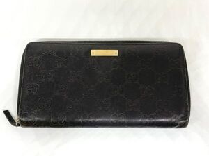 1円～ GUCCI グッチ 112724 シマ レザー ラウンドファスナー 長財布 ウォレット ブラック